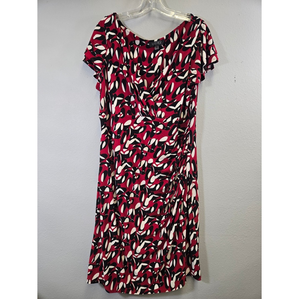 Kasper Abstract Geometric Ruched Faux Wrap Sheath Dress XL
